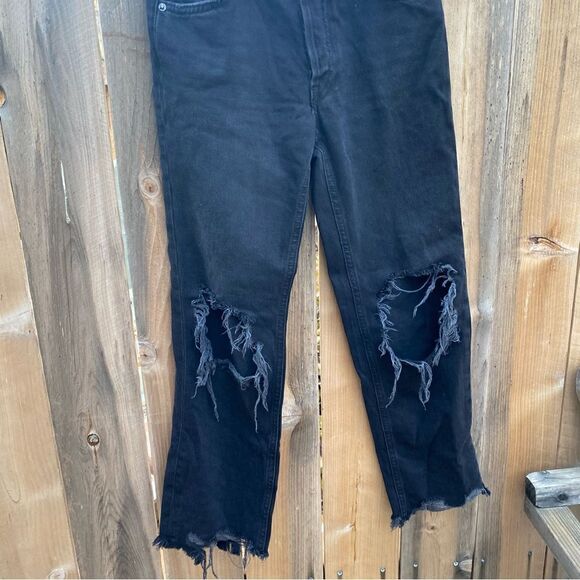 Free people Maggie Mid Rise Straight Jeans distressed in black size 24 - Picture 12 of 13